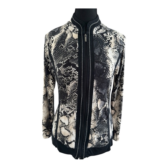 Olsen Europe snakeskin pattern zipped cardigan size S-M/8 - Picture 3 of 14